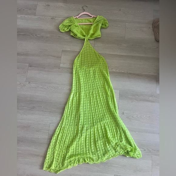 Lime Green Crochet Cutout  Maxi Dress Size Medium - Picture 1 of 10
